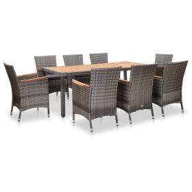 Poly rattan patio dining set, table and 8 chairs with cushions.