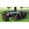 This exquisitely designed rattan patio furniture set consists of 1 table, 8 chairs and 8 removable seat cushions,