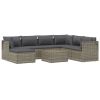 Poly rattan patio lounge set, table and 8 chairs with cushions.