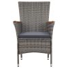 Poly rattan patio dining set, table and 8 chairs with cushions.