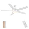 52 in. Outdoor/Indoor Integrated Light Kit Glam Matte White Ceiling Fan with 5 Revesible Plywood Blades, Remote Control