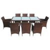 This exquisitely designed rattan patio furniture set consists of 1 table, 8 chairs and 8 removable seat cushions,