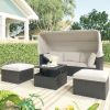 U_Style Outdoor Patio Rectangle Daybed with Retractable Canopy, Wicker Furniture Sectional Seating with Washable Cushions, Backyard, Porch