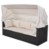 U_Style Outdoor Patio Rectangle Daybed with Retractable Canopy, Wicker Furniture Sectional Seating with Washable Cushions, Backyard, Porch