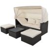 U_Style Outdoor Patio Rectangle Daybed with Retractable Canopy, Wicker Furniture Sectional Seating with Washable Cushions, Backyard, Porch