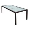 This exquisitely designed rattan patio furniture set consists of 1 table, 8 chairs and 8 removable seat cushions,