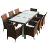 This exquisitely designed rattan patio furniture set consists of 1 table, 8 chairs and 8 removable seat cushions,