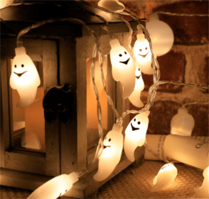 Halloween Battery Remote Control USB LED String Lights (Option: White ghost-6meters 40lights white)