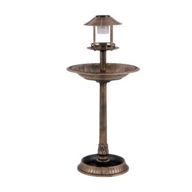 Bird Bath Feeder with Solar Light for Garden Backyard Decor (Color: Bronze, Type: bird supplies)