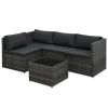 5 Piece Patio Lounge Set with Cushions Poly Rattan Gray