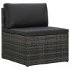 5 Piece Patio Lounge Set with Cushions Poly Rattan Gray