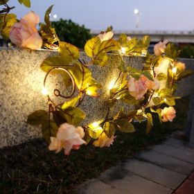 Rattan Lighting Chain Outdoor Courtyard Ornamental Festoon Lamp (Option: Champagne Rose-Ordinary Style)